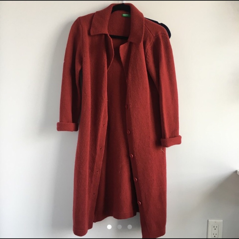 United Colors Of Benetton Long Red Knit Cardigan Coat - Picture 1 of 3